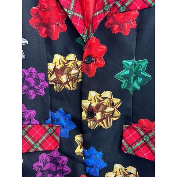 Ugly Christmas Sport Coat Jacket Blazer Bows Plaid Black Red Men's Small (34-36) - Picture 5 of 9